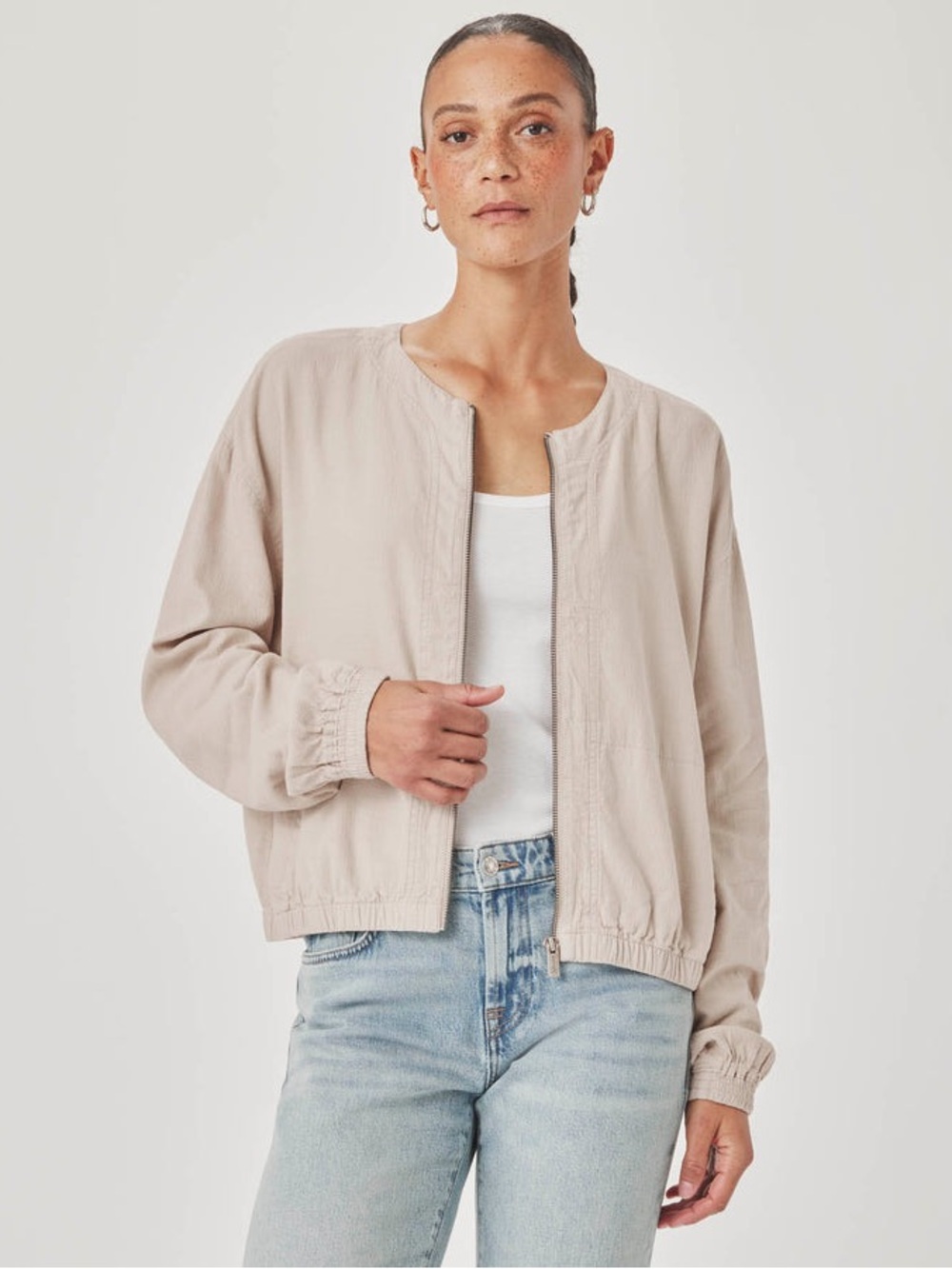 NWT Splendid Clea Neutral Beige Zip-Front Bomber Jacket, Size XL